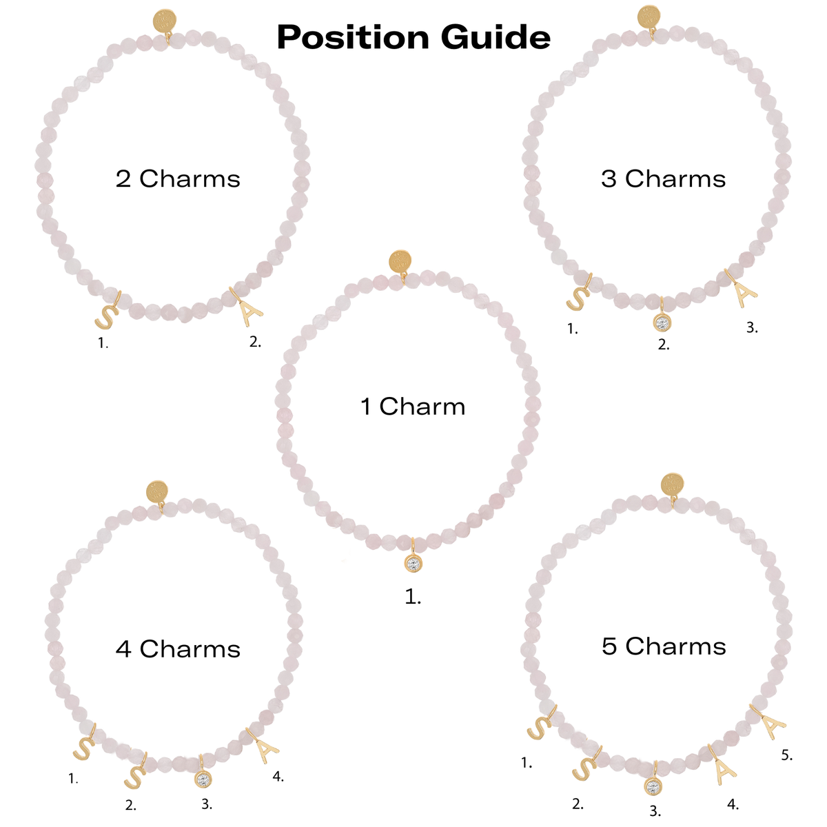 14K Gold Rose Quartz & Custom Charm Bracelet Baby Gold