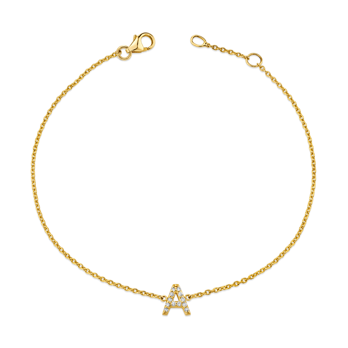 Yellow Gold Letter Single Micro Pave Diamond Bracelet (Diamond Initial  Fashion Bracelet h (14k) (6+1))