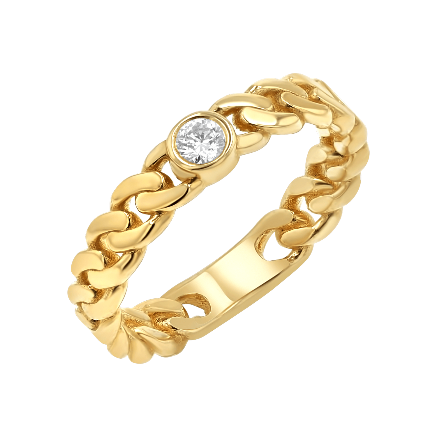 14K Gold Diamond Solitaire Cuban Link Ring – Baby Gold