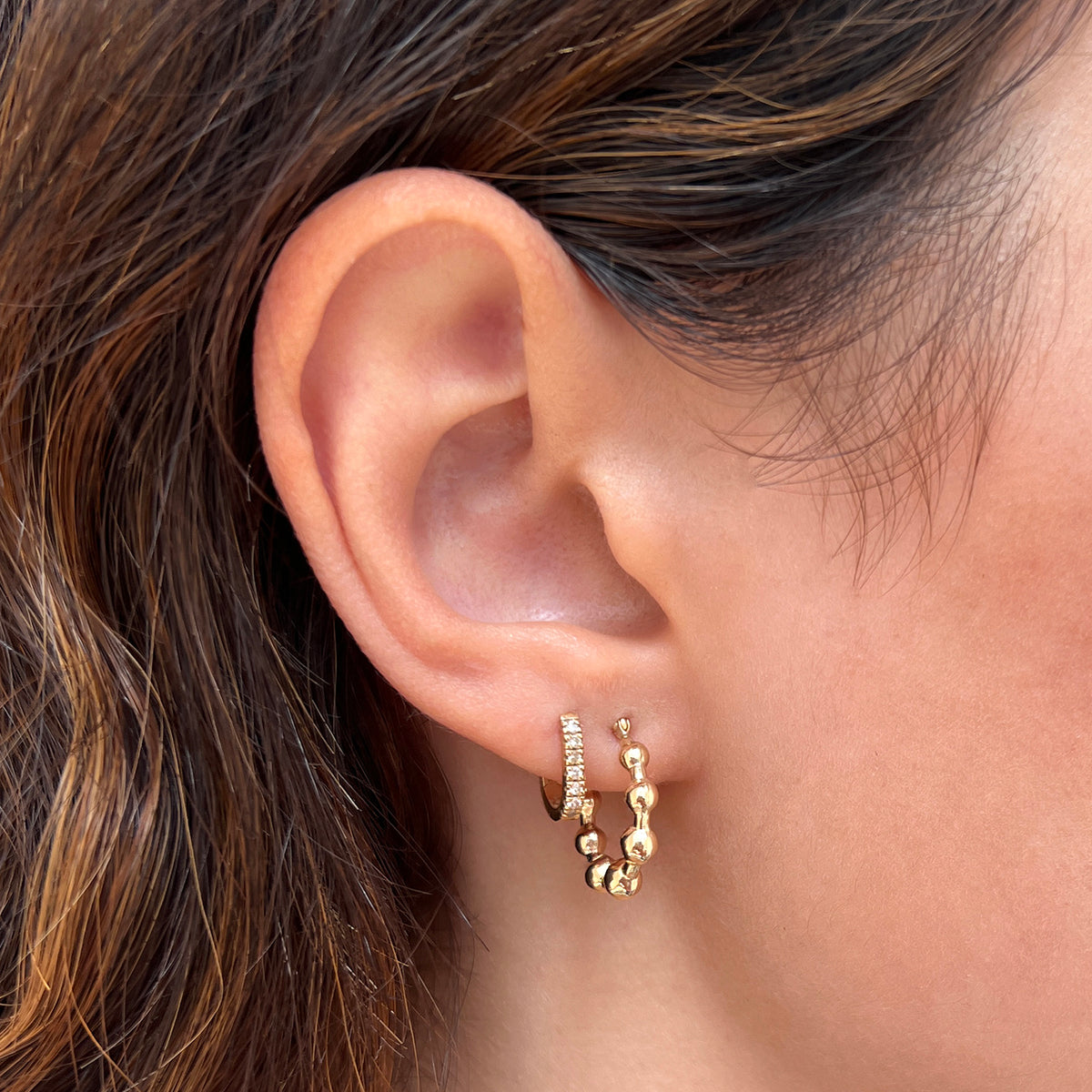 Diamond Cut Bead Hoop Earrings by Baby Gold - Shop Custom Gold Jewelry