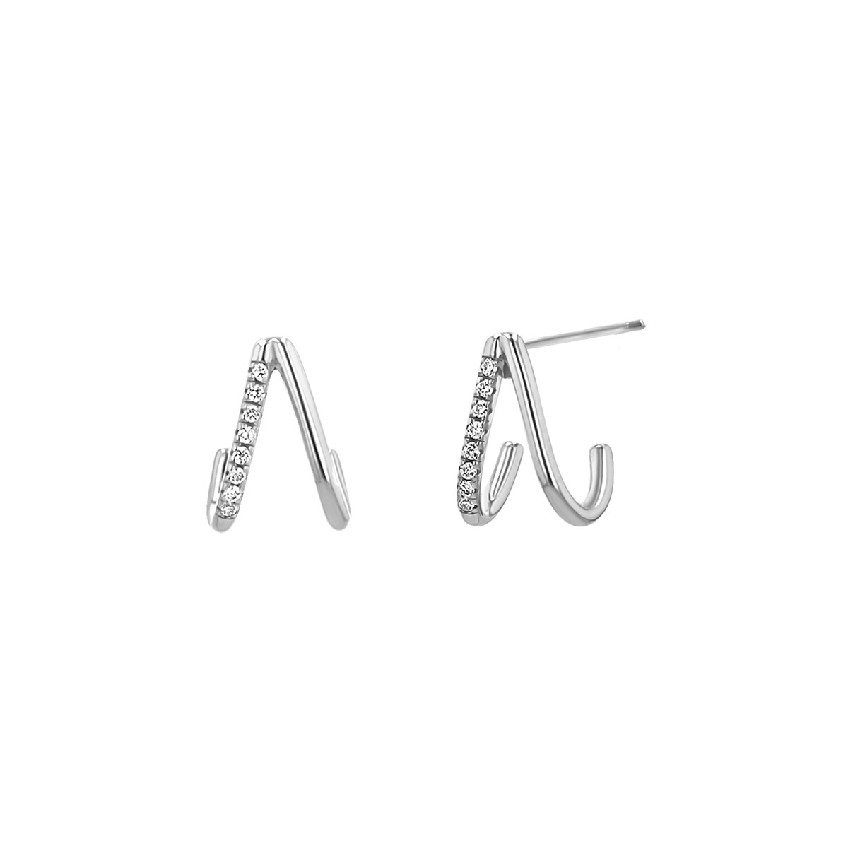 14k huggie hoops with bead set diamonds
