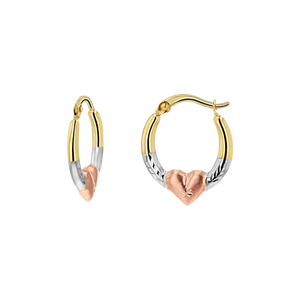 Tri-Color Puff Heart Hoop Earrings