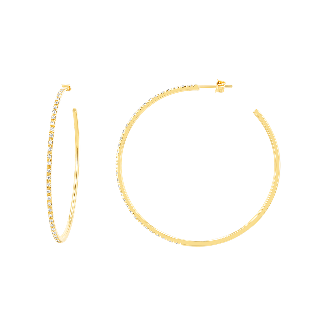 14K Gold Large Diamond Hoop Earrings Baby Gold