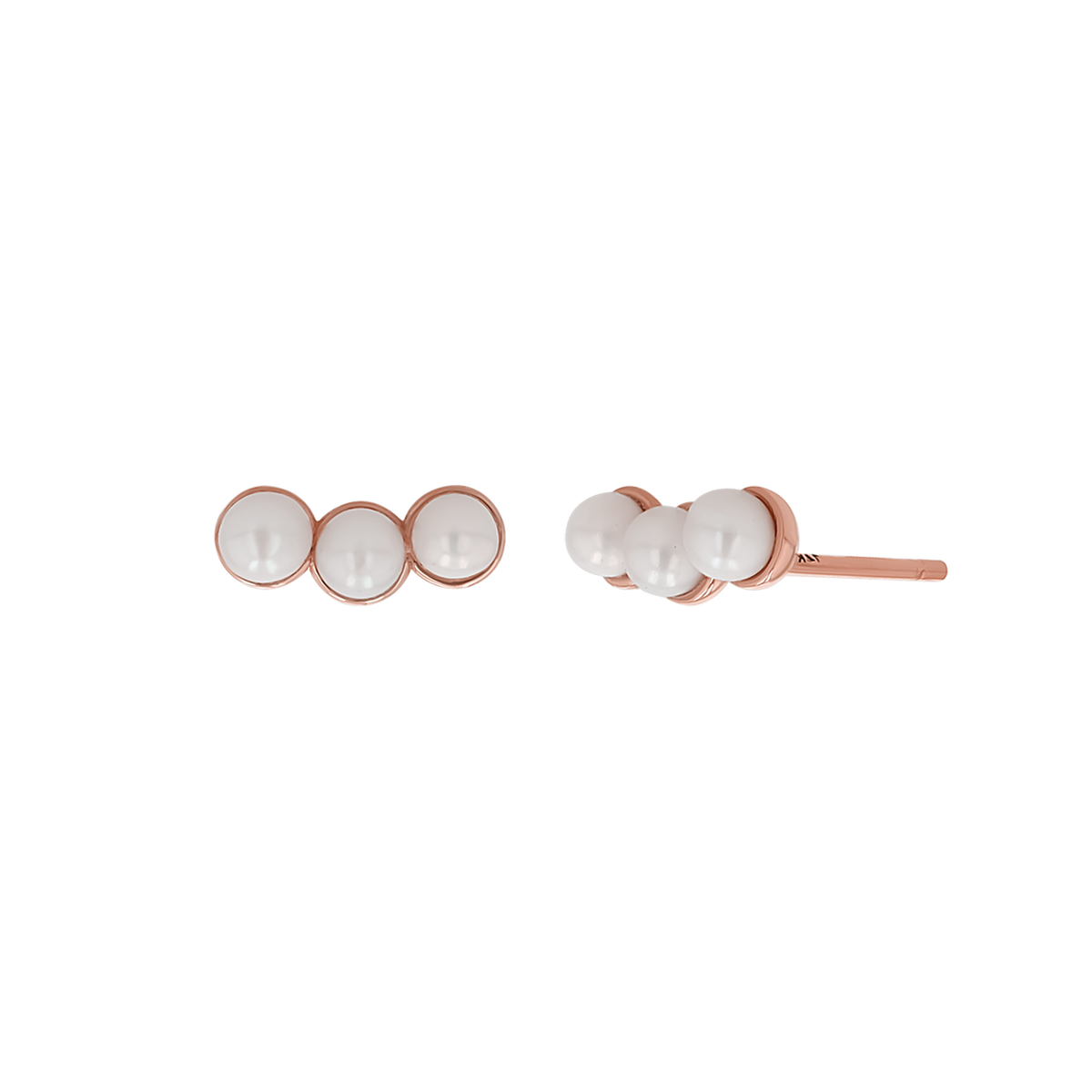 14K Gold Pearl Trio Stud Earrings Baby Gold