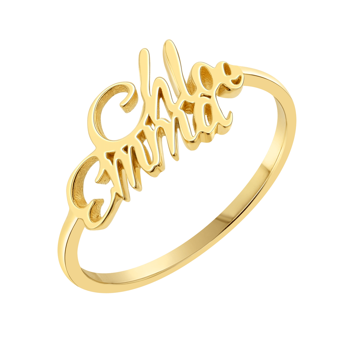 14K Gold Script Double Name Ring Baby Gold
