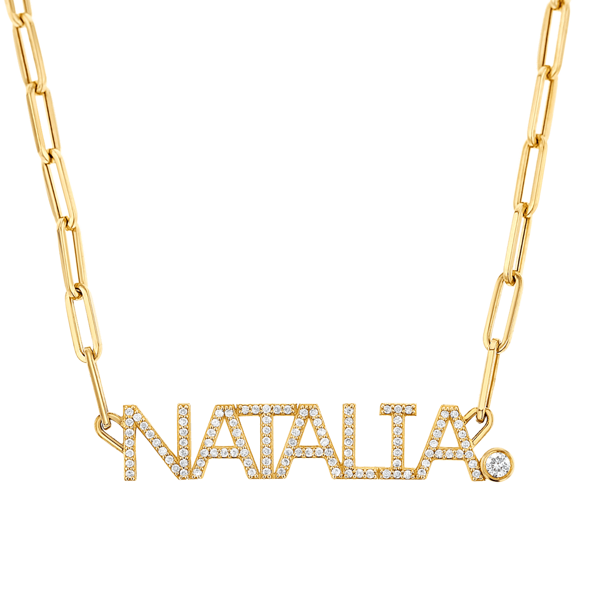 14K Gold Custom Paper Clip Diamond Name Necklace Baby Gold