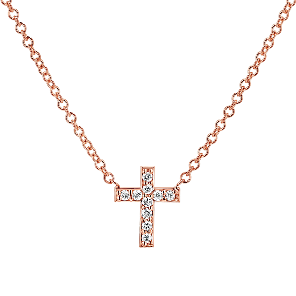 Diamond Pave Cross Necklace 14K Rose Gold 7.5 mm 16 18 Adjustable by Baby Gold Shop Custom Gold Jewelry