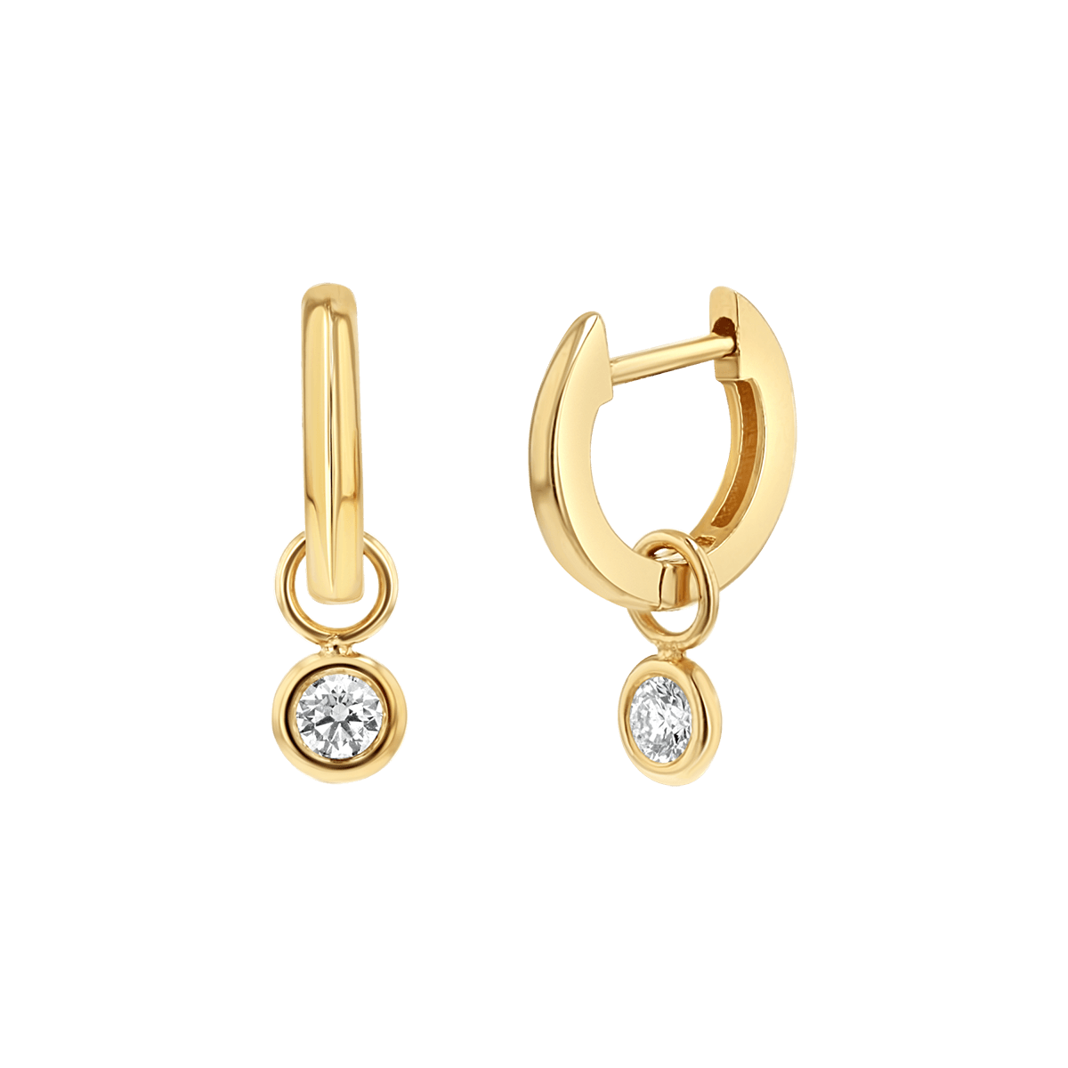 14K Gold Diamond Drop Huggies Hoops – Baby Gold
