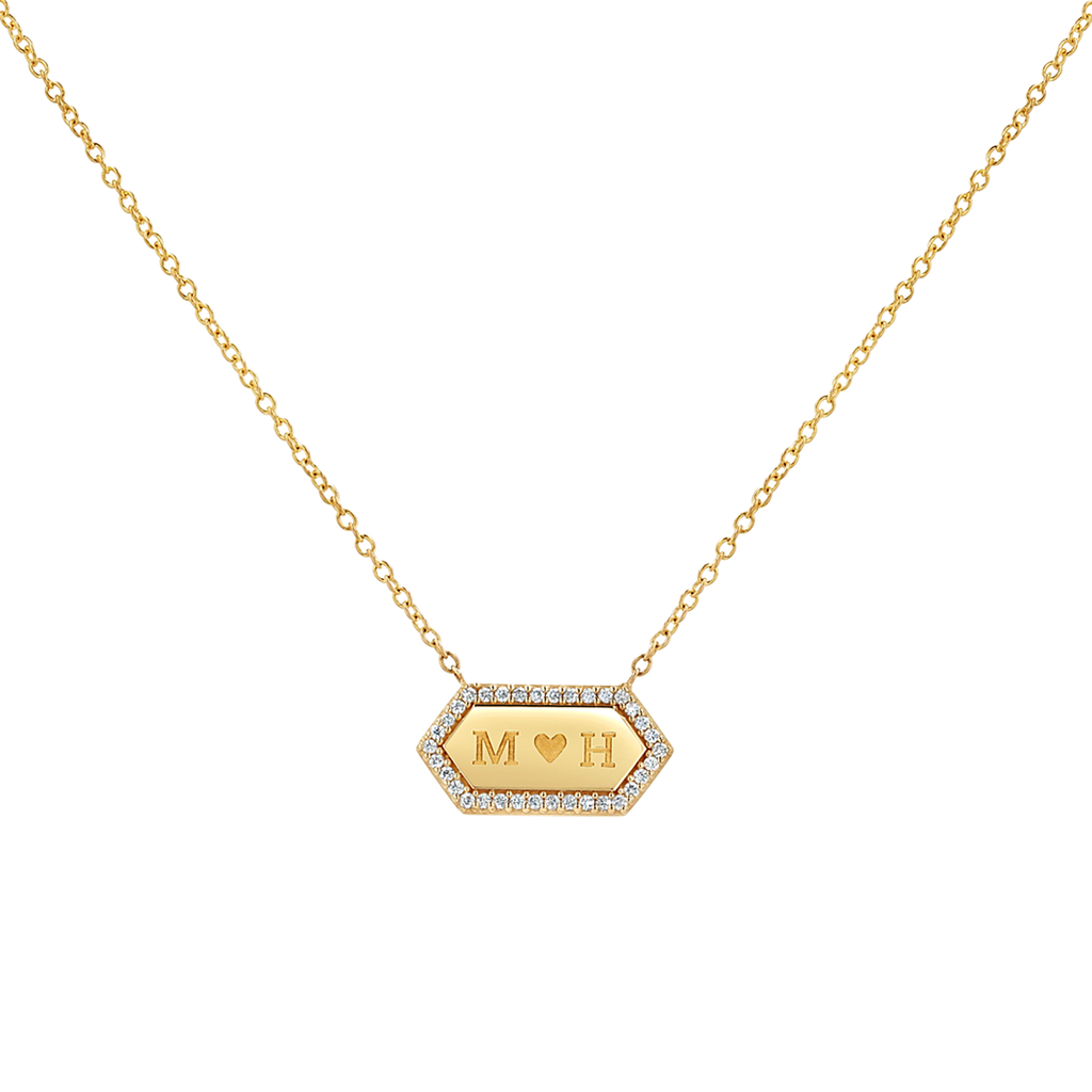 Diamond Hex Engravable Tag Necklace