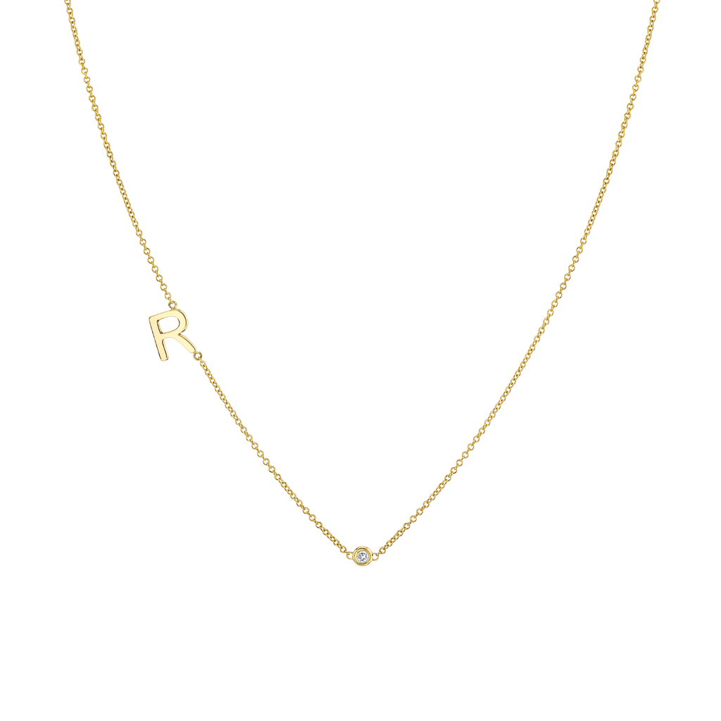 Single Letter Diamond Bezel Necklace