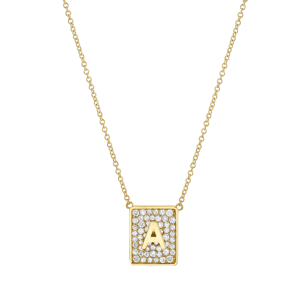 Square Diamond Initial Necklace