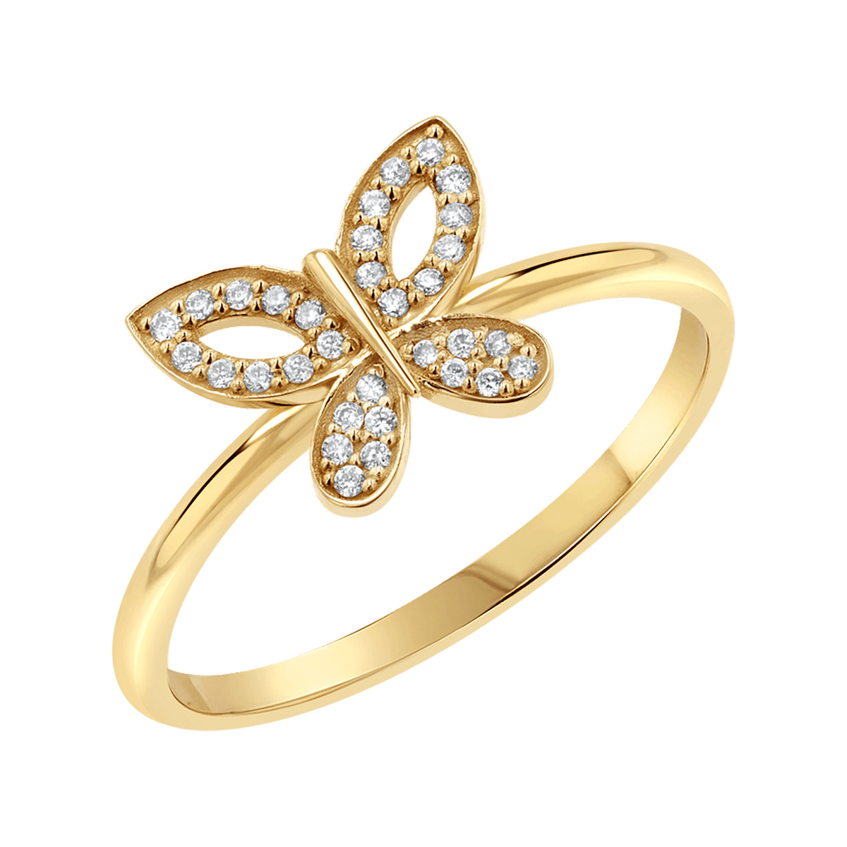 14K Gold Diamond Pave Butterfly Ring Baby Gold
