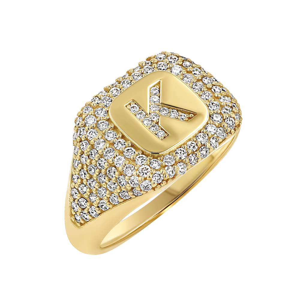 Diamond Pave Initial Signet Ring