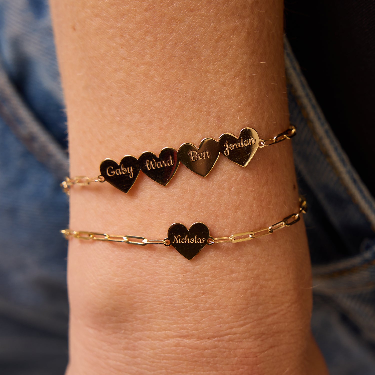 Engravable Multi Heart Paper Clip Bracelet