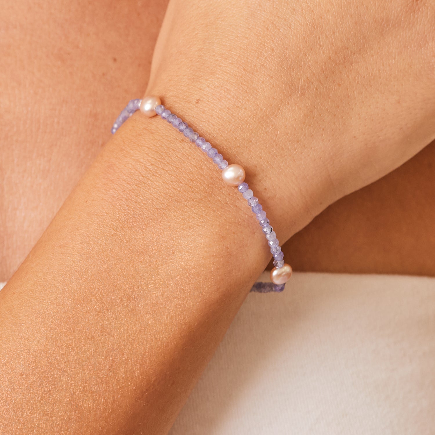 Tanzanite & Pink Pearl Station Bracelet