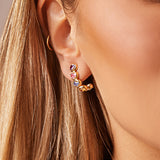 Oval Sapphire Multi Colored Half Hoop Earrings