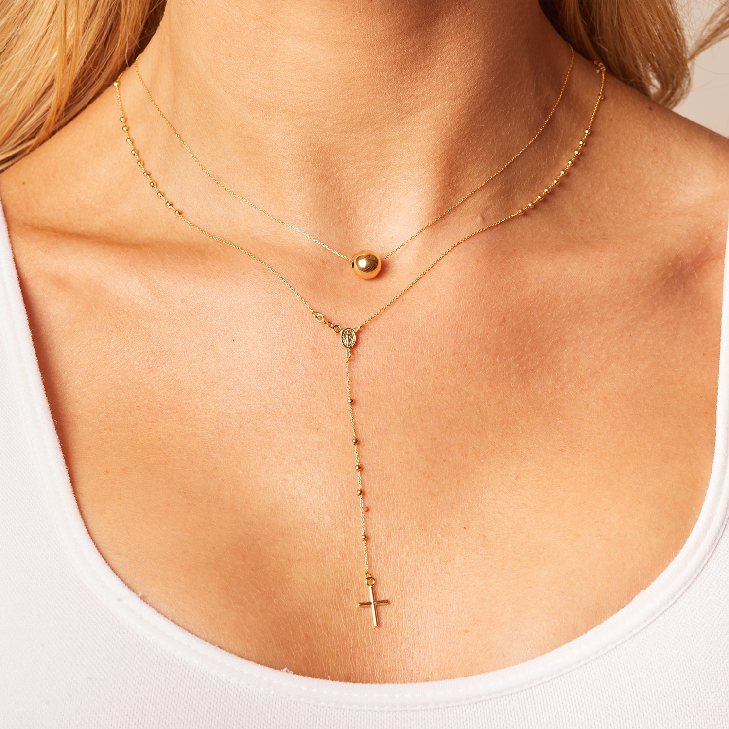14K Gold Dainty Rosary Necklace Baby Gold - Main Image