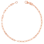 14K solid rose gold anklet with diamond cut paperclip chain links and a lobster lock clasp.