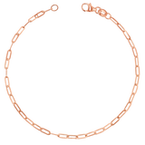 14K solid rose gold anklet with diamond cut paperclip chain links and a lobster lock clasp.