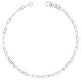14K solid white gold anklet with diamond cut paperclip chain links and a lobster lock clasp.