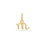 14k solid yellow gold charm of a lowercase letter in a cursive font. Round 5mm bail.