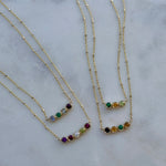 14K yellow gold birthstone necklaces multiple stone combinations custom personalized gemstone bar fine jewelry