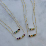 14K yellow gold birthstone necklaces multiple stone combinations custom personalized gemstone bar fine jewelry
