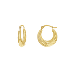 Petit croissant hoops in 14k yellow gold with latch closure.
