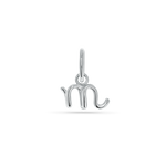 14k solid white gold charm of a lowercase letter in a cursive font. Round 5mm bail.