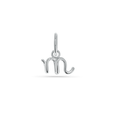 14k solid white gold charm of a lowercase letter in a cursive font. Round 5mm bail.