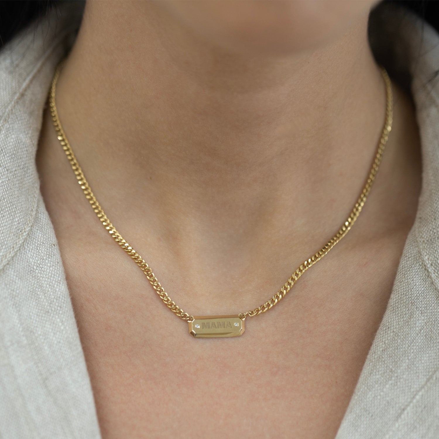 14K Gold Diamond Beveled ID Cuban Chain Necklace – Baby Gold