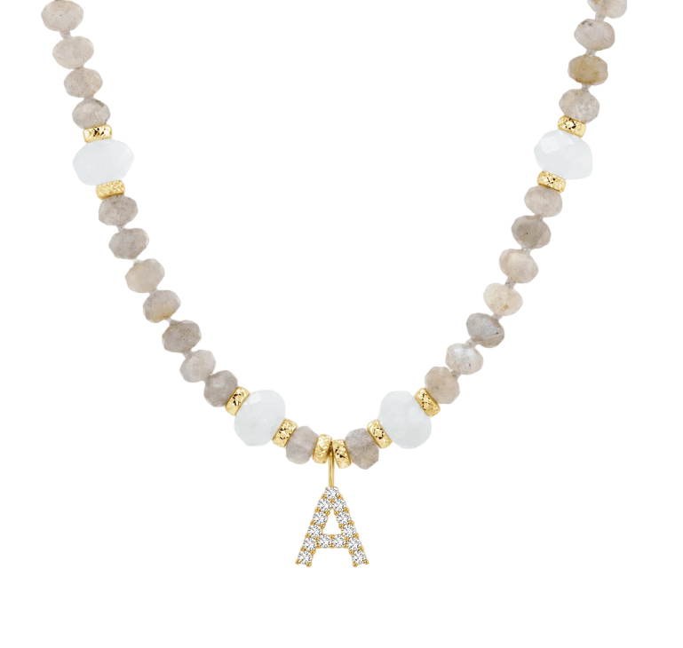 Diamond Letter Aqua & Labradorite Necklace