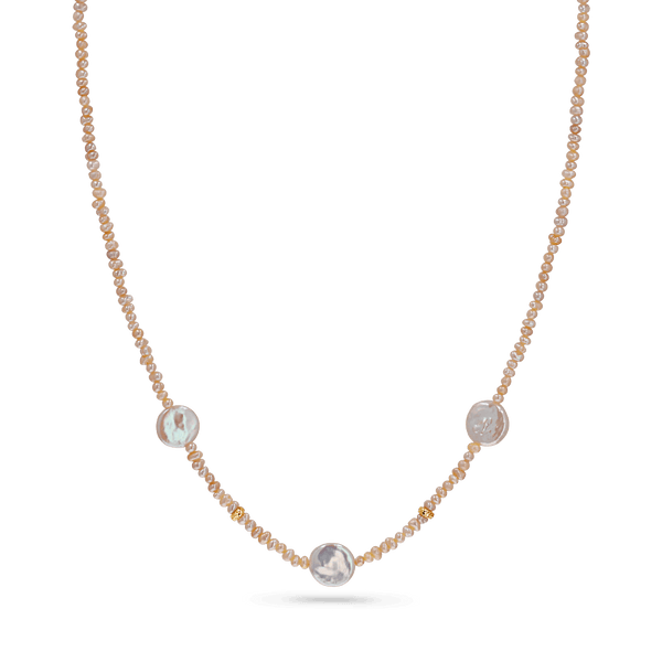 14K Gold Baroque Coin Pearl Station Necklace | Baby Gold