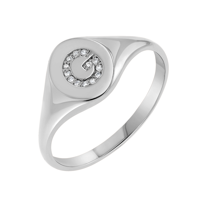 Diamond Signet Initial Letter Ring