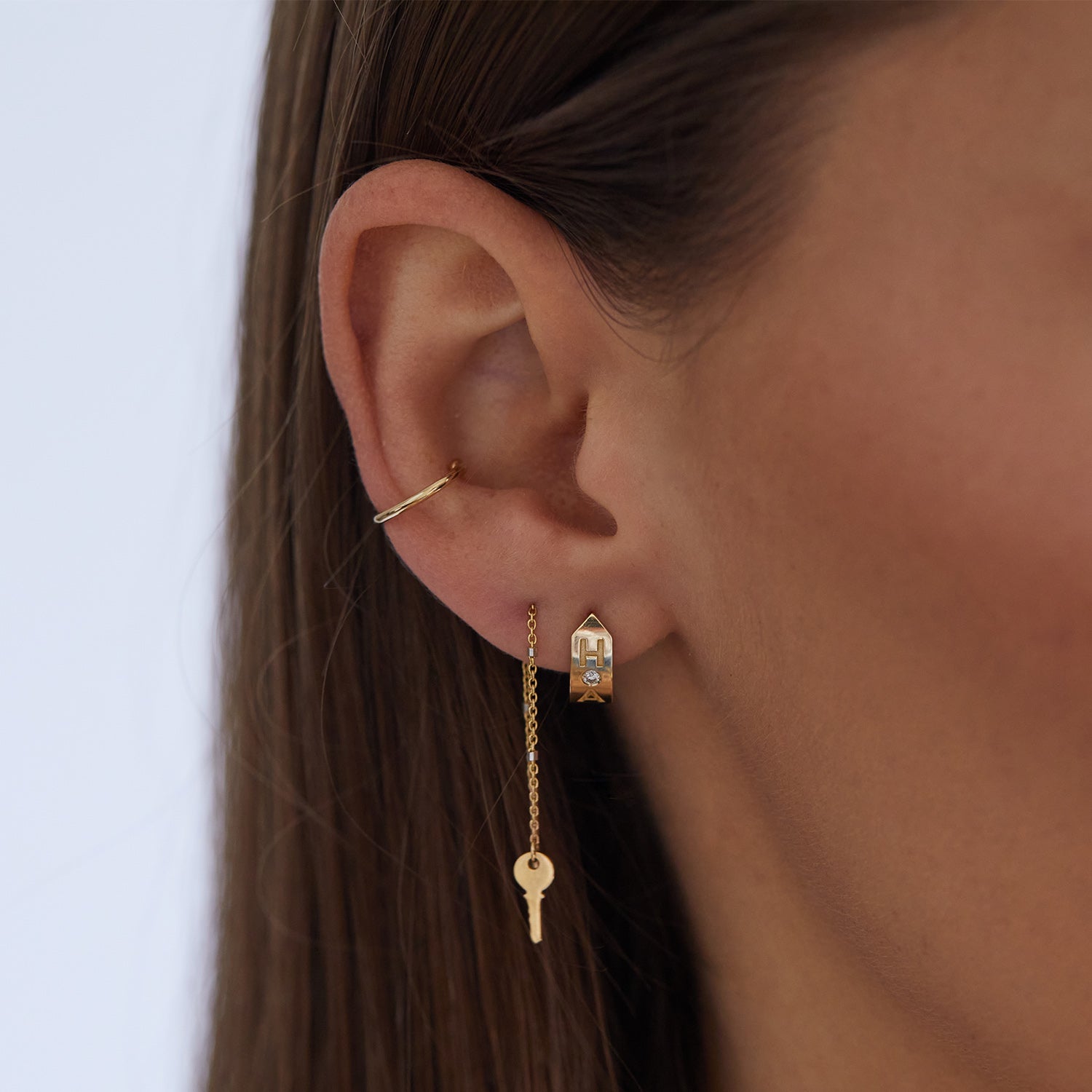 Shield Letter Huggie Hoops - Image 6