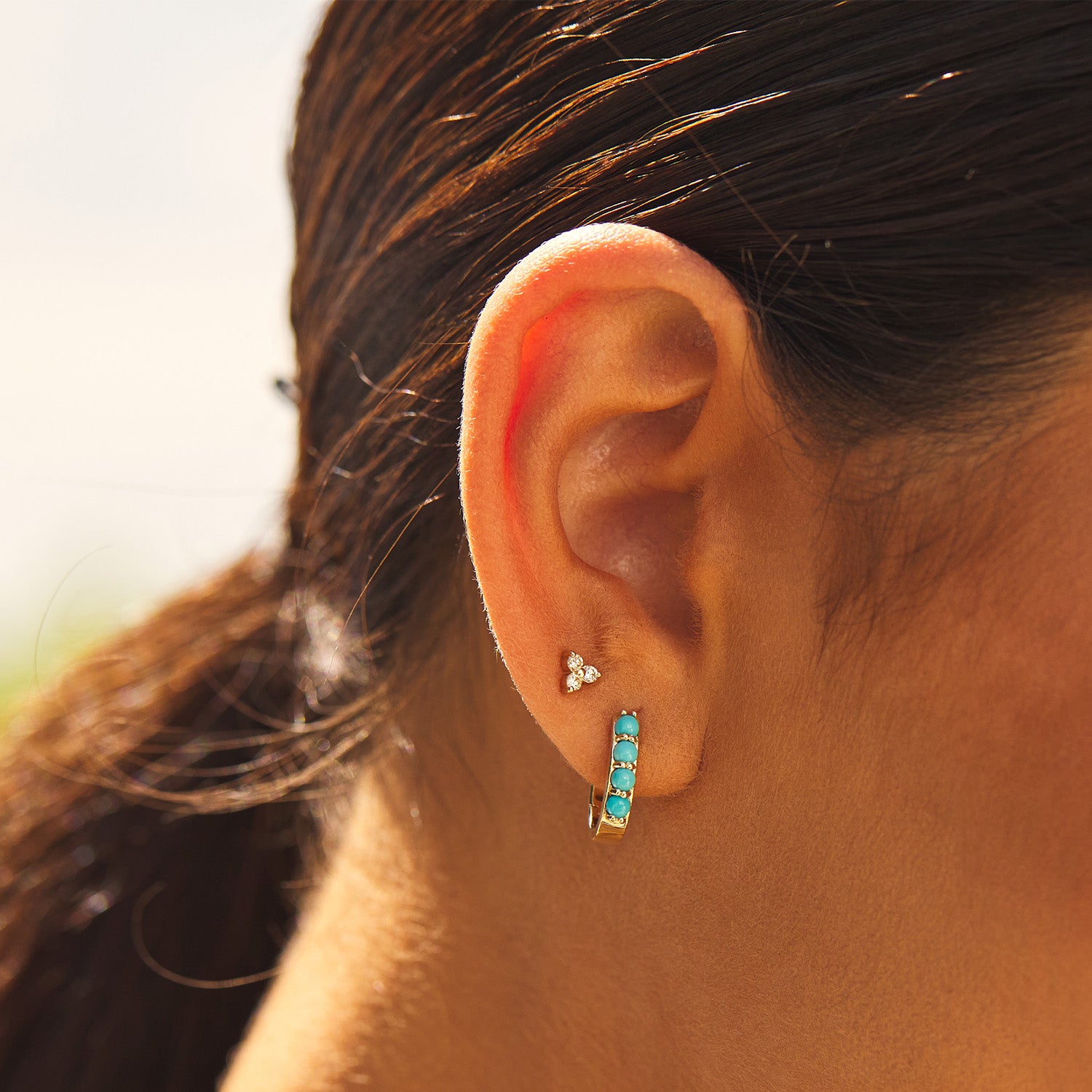 Genuine Turquoise Paper Clip Huggie Hoops - Image 8