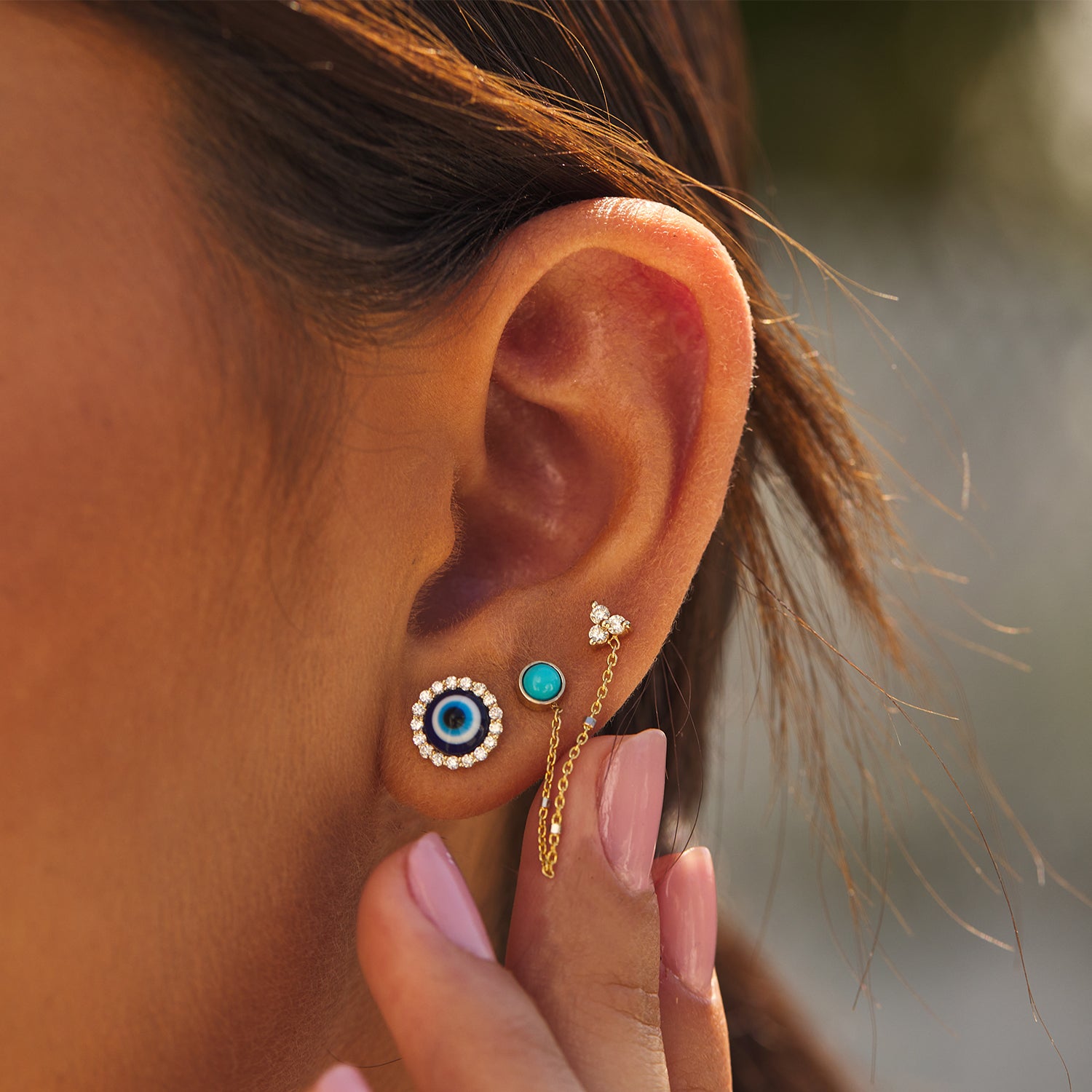 Round Diamond Evil Eye Studs - Image 7