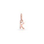 14K rose gold charm with a 5mm round bail and a capital letter written in a straight print font.