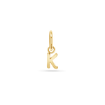 14K yellow gold charm with a 5mm round bail and a capital letter written in a straight print font.