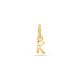 14K yellow gold charm with a 5mm round bail and a capital letter written in a straight print font.