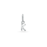 14K white gold charm with a 5mm round bail and a capital letter written in a straight print font.