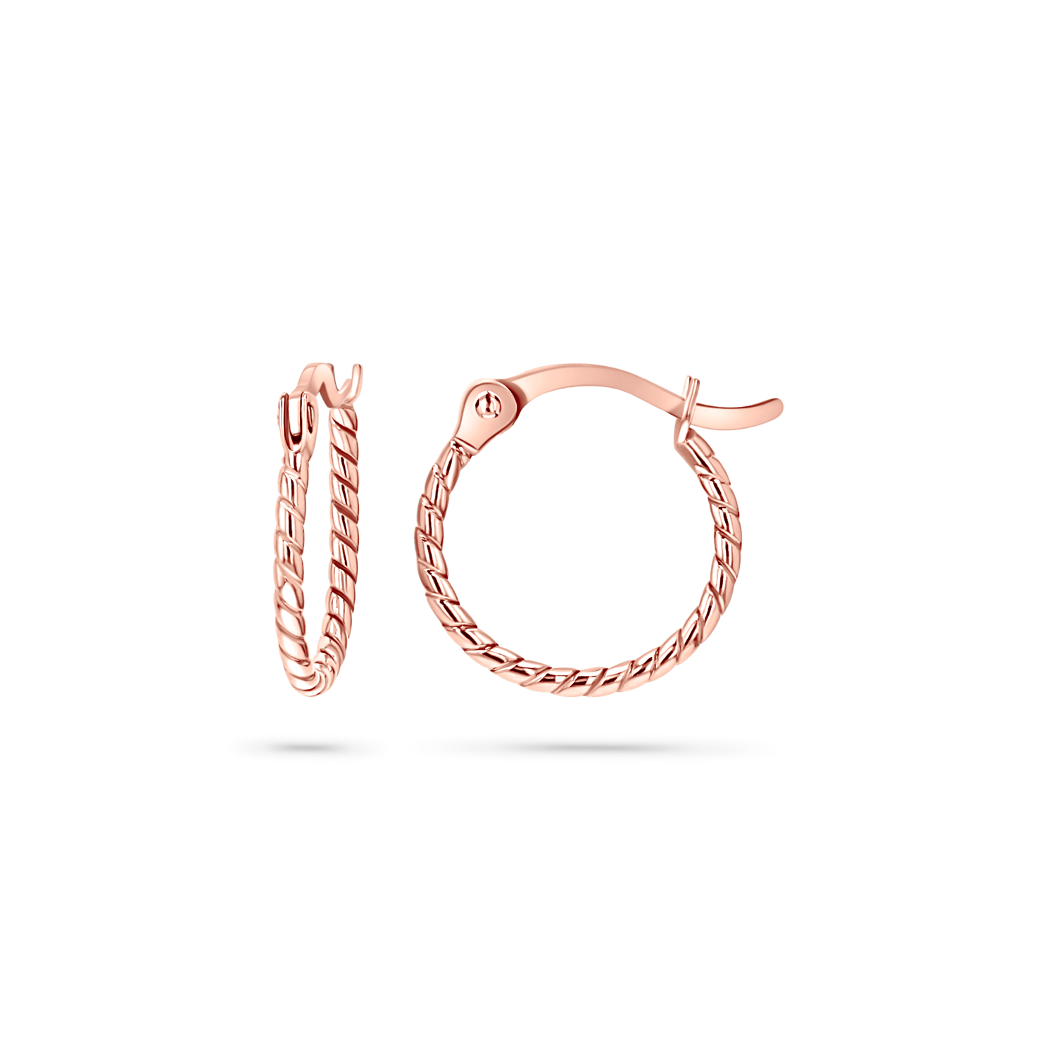 Twisted and dainty hoop earrings in 14K solid rose gold