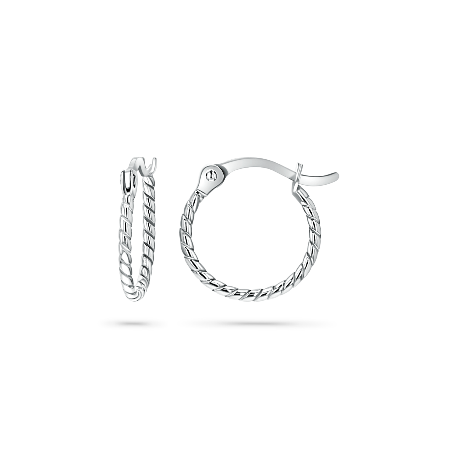 Twisted 14K solid gold dainty hoop earrings in white gold