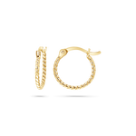 Twisted and dainty solid gold hoop earrings in yellow gold