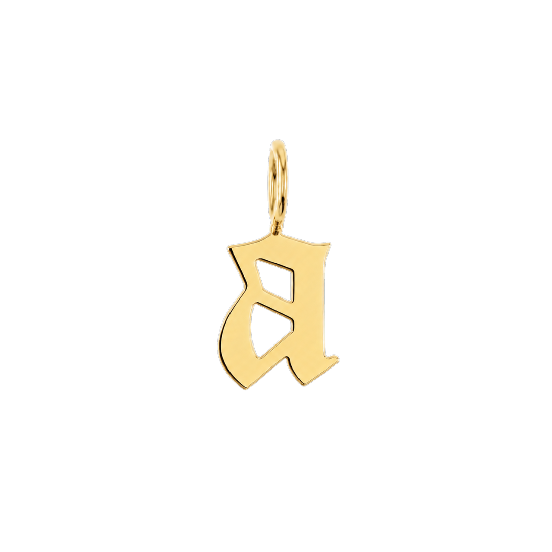 Gothic Old English Solid Initial Letter Charm