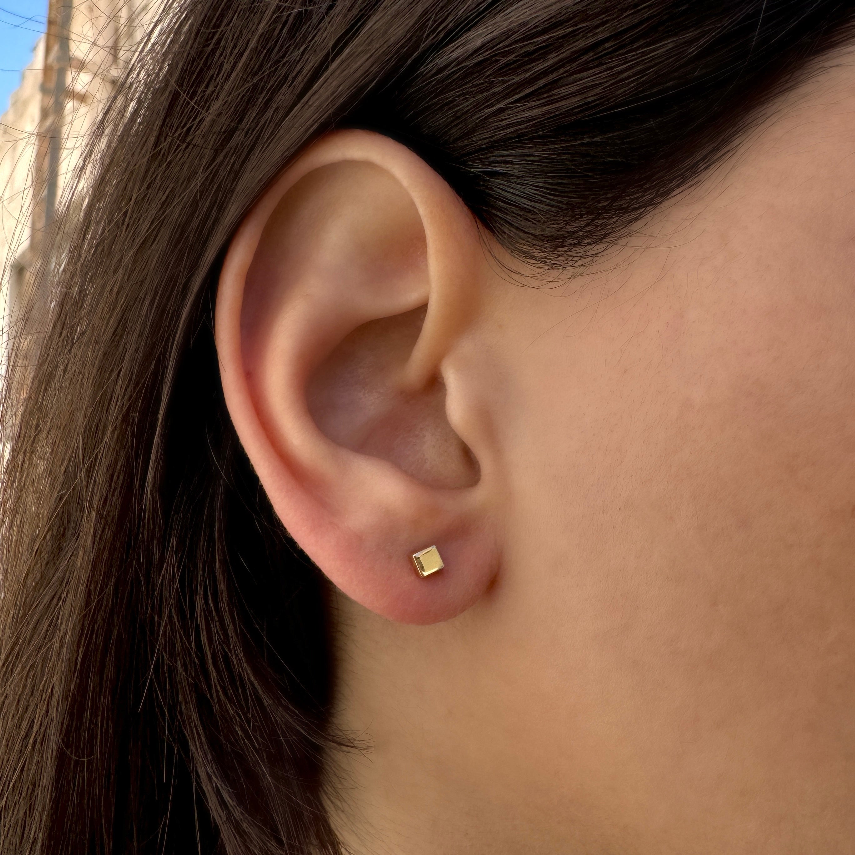 Block Square Gold 14K Gold Square Block Stud Earrings – Baby Gold