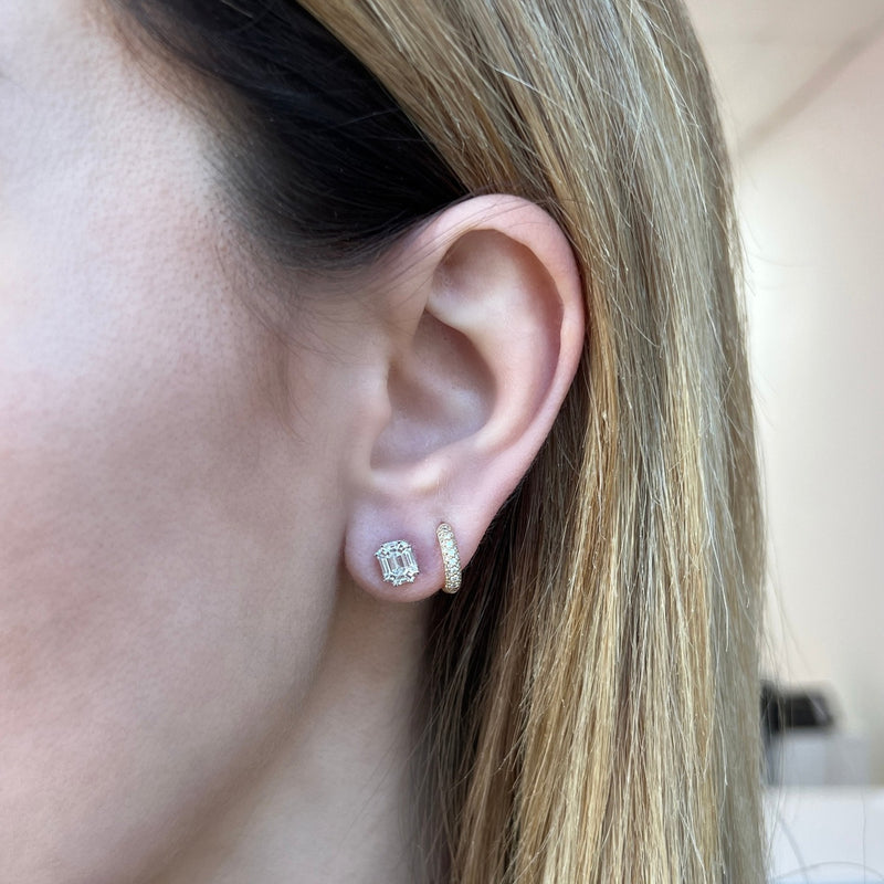 Emerald Shape Illusion Set Diamond Stud Earrings