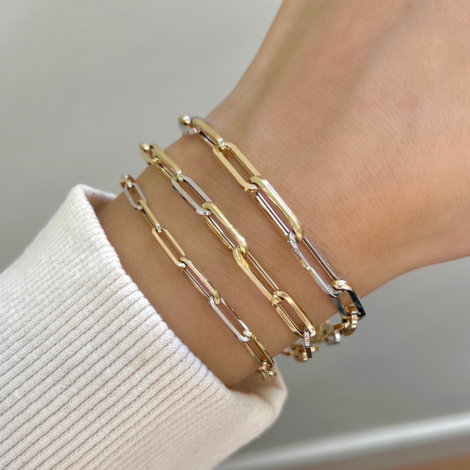 14K Gold TwoTone Paper Clip Chain Bracelet Baby Gold