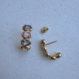 Oval Sapphire Multi Colored Half Hoop Earrings