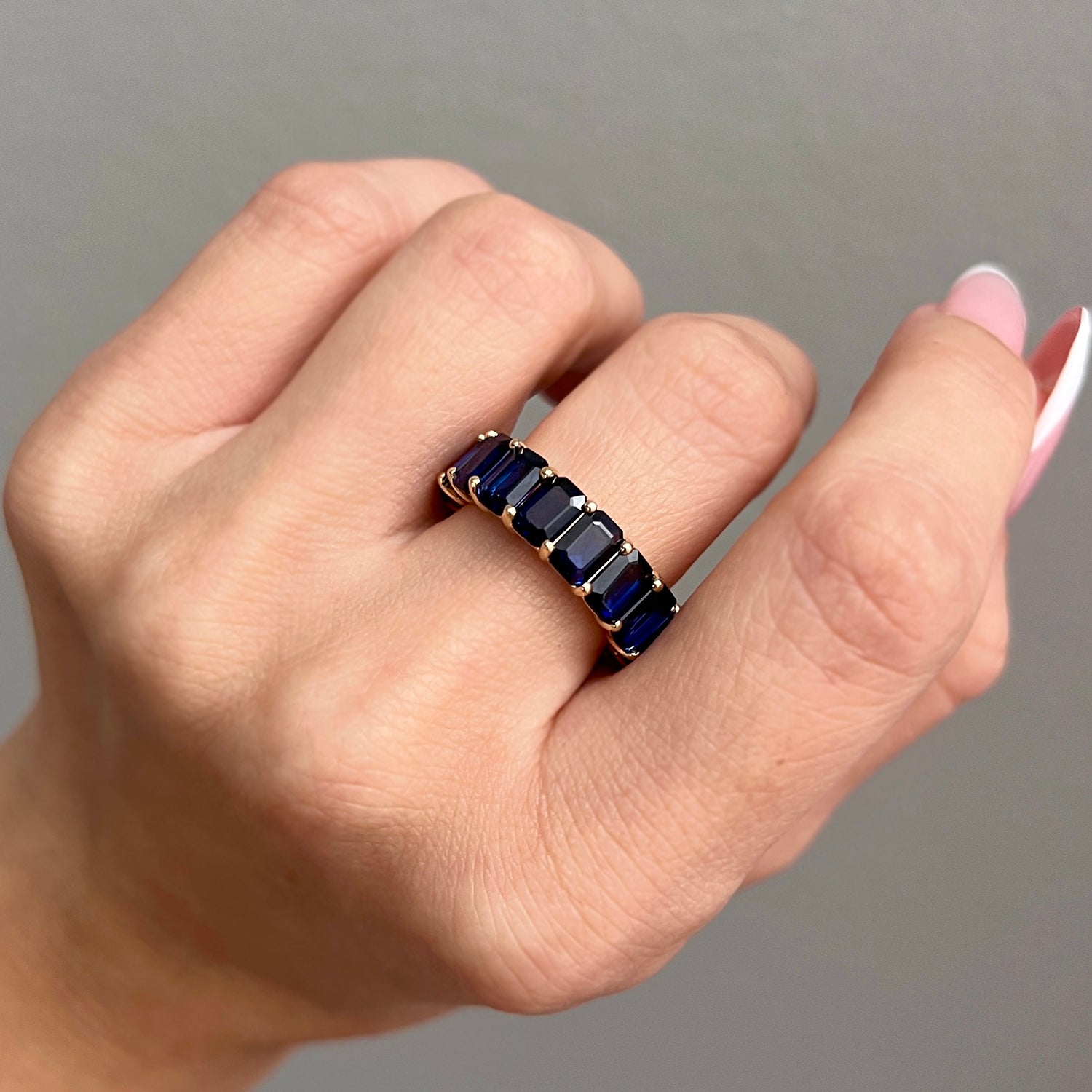 Sapphire Infinity Band Emerald Cut 14K Gold Genuine Blue Sapphire